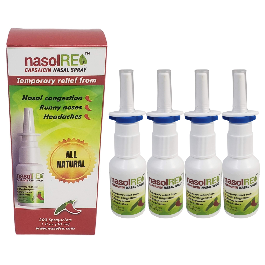 4 Pack - nasolRE, All-Natural Capsaicin Nasal Spray (200 Sprays)